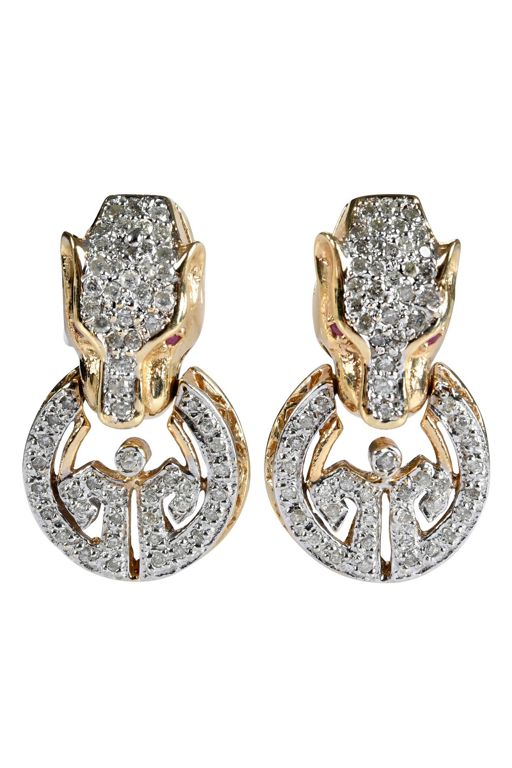Pair of 14k Gold Ruby and Diamond Earrings