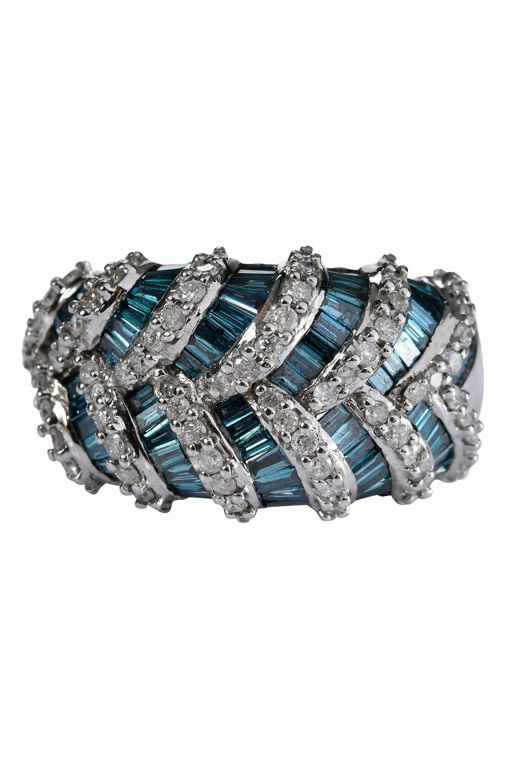 14k Gold Blue and White Diamond Ring