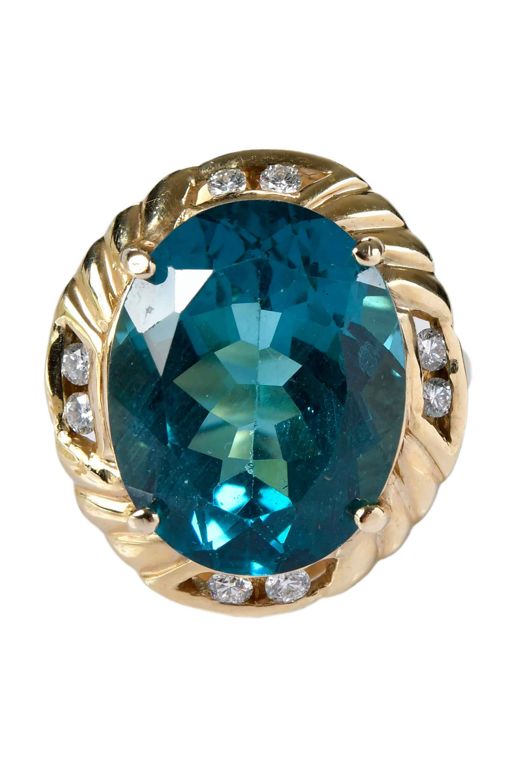 14k Gold Apatite and Diamond Ring
