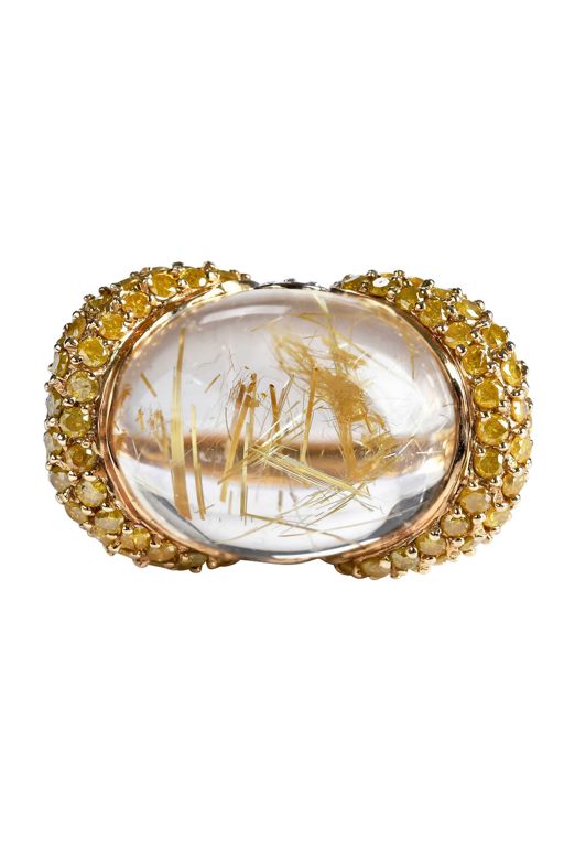 14k Gold Quartz and Diamond Ring