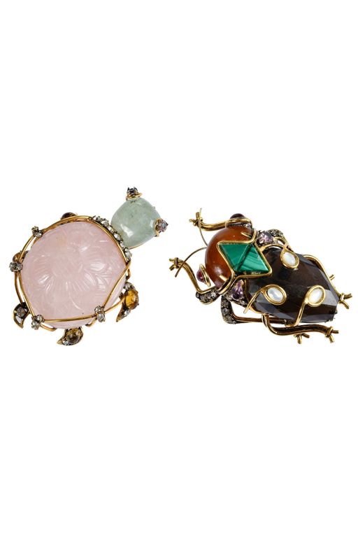 Two Multi-Gem Brooches
