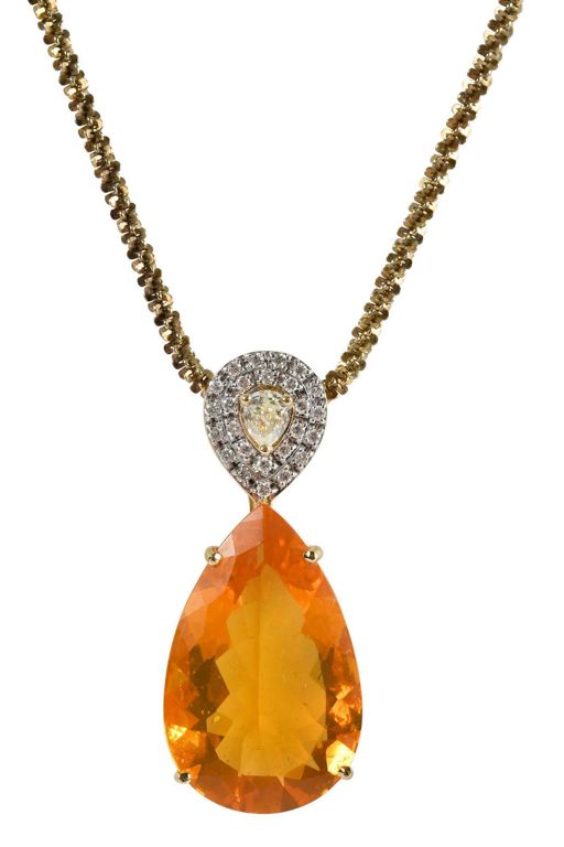 18k Gold Opal and Diamond Pendant Necklace