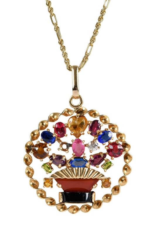 14k Gold Multi-Gem Pendant Necklace
