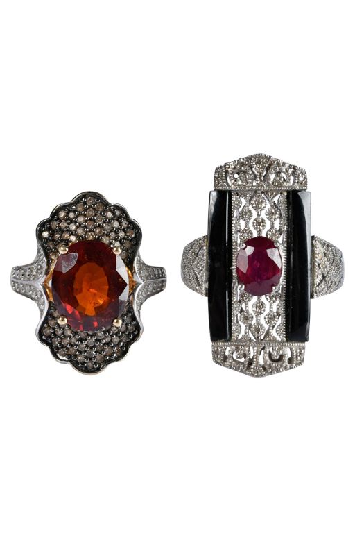 Two 14k Gold and Silver Multi-Gem Rings