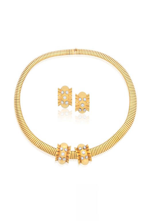Diamond Collar, Clips and Earrings Set