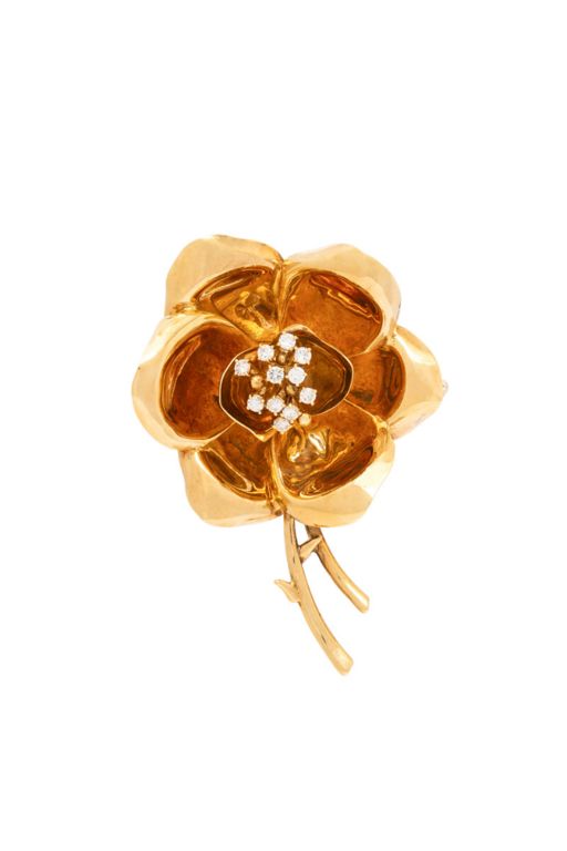 18k Yellow Gold Diamond Flower Brooch