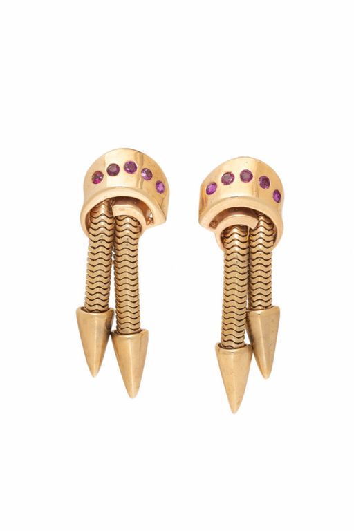 14k Yellow Gold Ruby Tassel Earrings