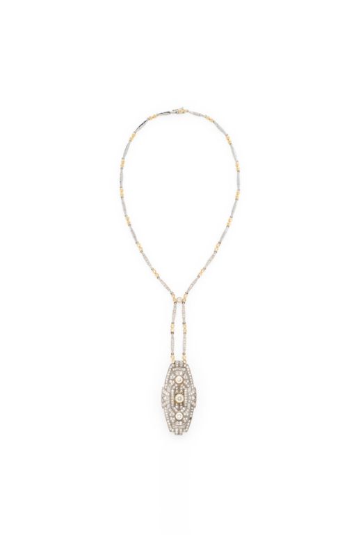 Platinum and 14k Gold Diamond Pendant Necklace
