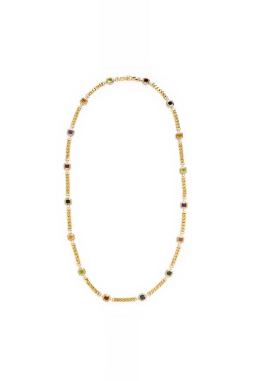 18k Yellow and White Gold Multi-Gem Chain Necklace