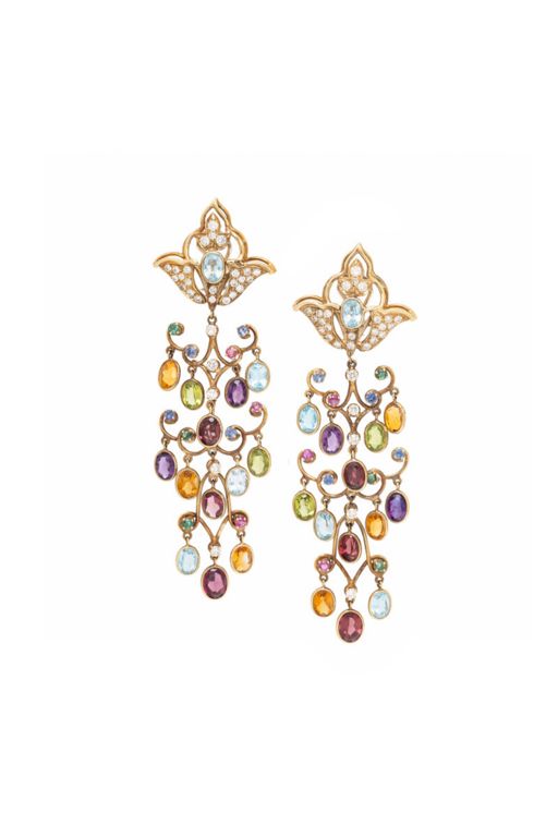 14k Yellow Gold Multi-Gem Chandelier Earrings