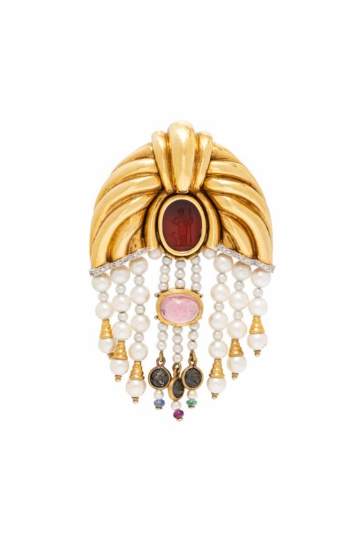 18k Yellow Gold Multi-Gem Brooch