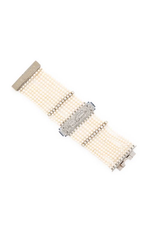 14k Gold Pearl, Sapphire and Diamond Bracelet