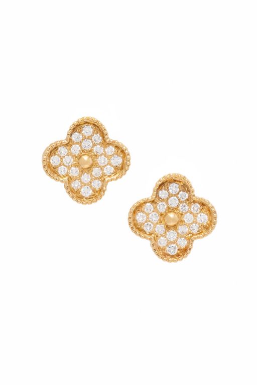 18k Yellow Gold Diamond Quatrefoil Earrings