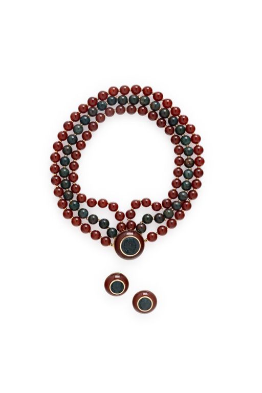 14k Gold Carnelian and Bloodstone Jewelry Set