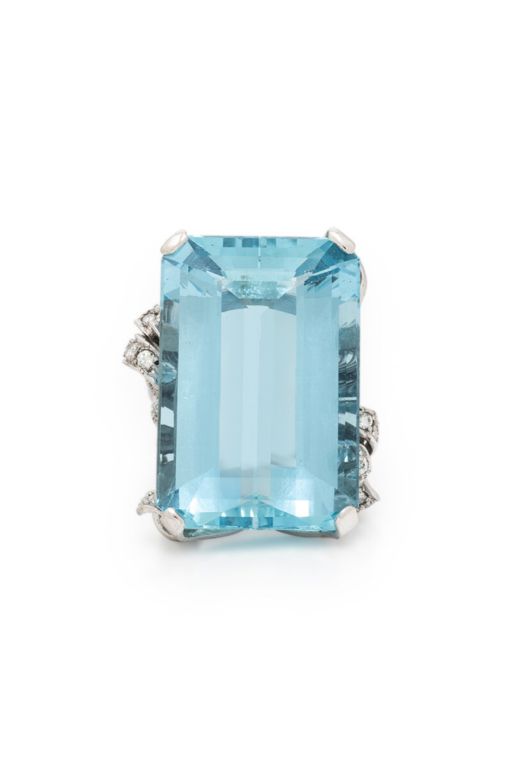 14k White Gold Aquamarine and Diamond Ring