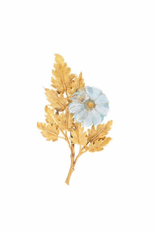 18k Yellow Gold Aquamarine Flower Brooch