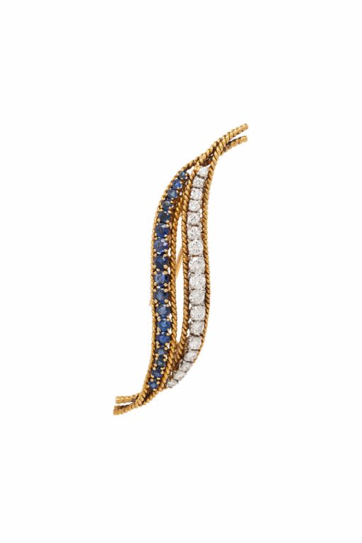 18k Gold Sapphire and Diamond Flame Brooch