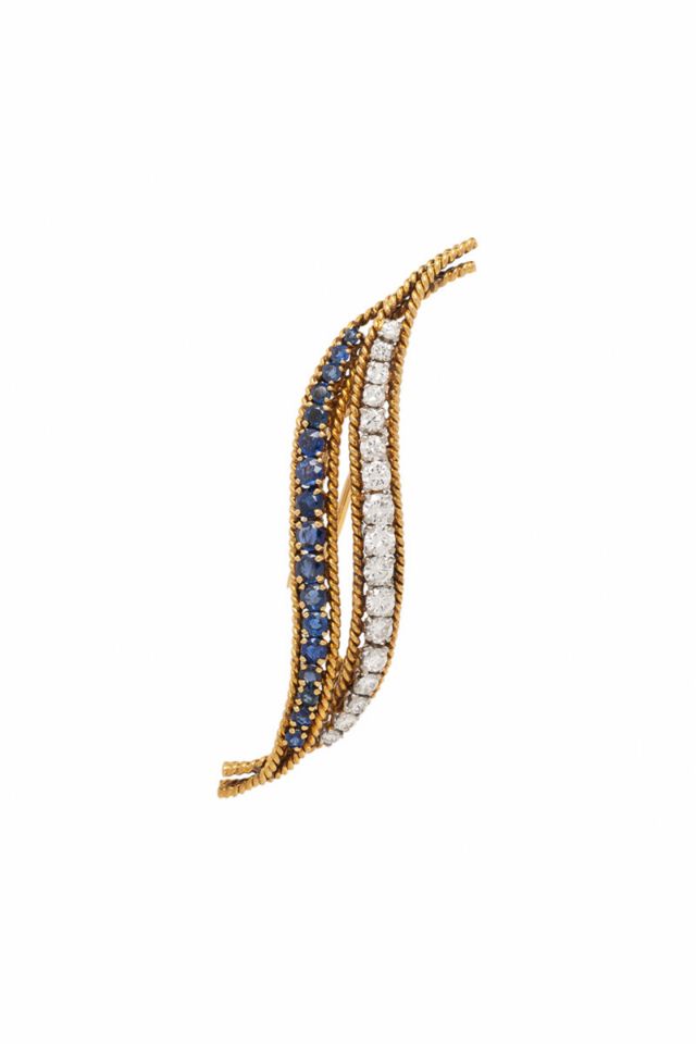 18k Gold Sapphire and Diamond Flame Brooch