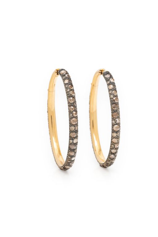 18k Two-Tone Gold Diamond Hoop Earrings