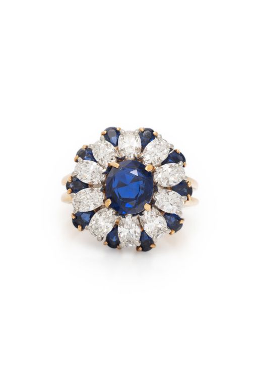 Yellow Gold and Platinum Sapphire and Diamond Ring
