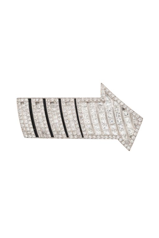 Platinum Diamond and Enamel Arrow Brooch