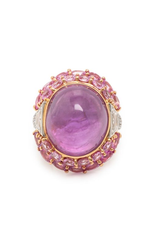 Platinum and 18k Gold Sapphire and Diamond Ring
