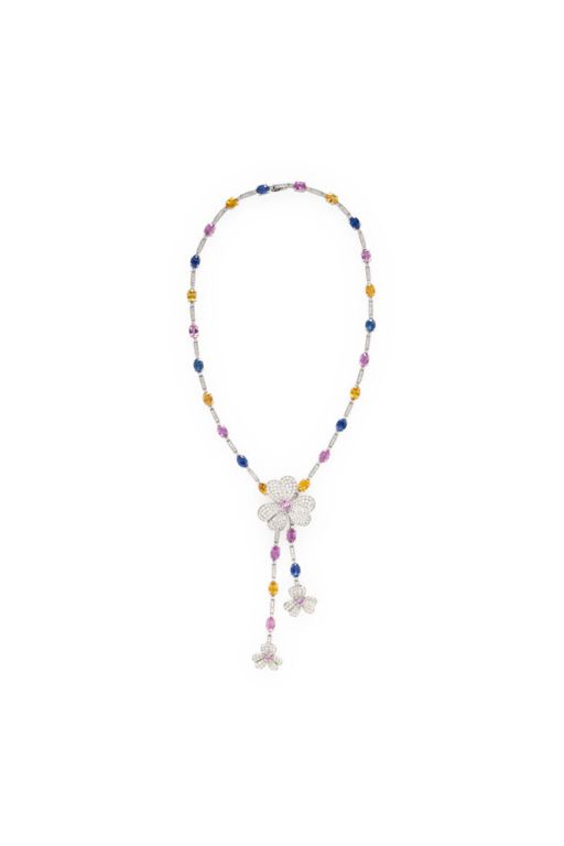 Platinum Sapphire and Diamond Lavalier Necklace