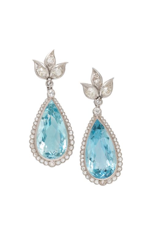 Platinum Aquamarine and Diamond Earrings