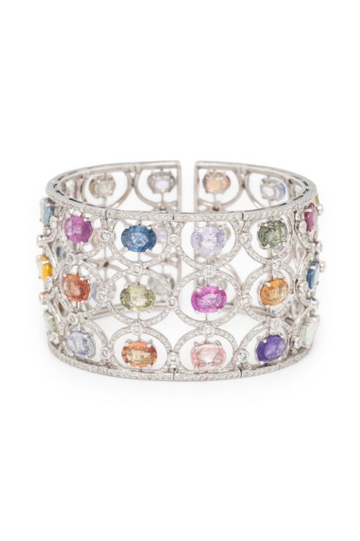 18k White Gold Sapphire and Diamond Cuff Bracelet
