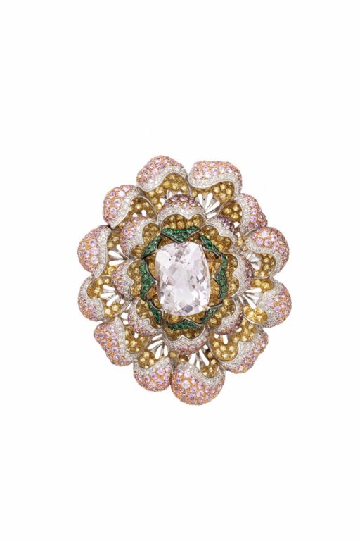 18k Tri-Color Gold Multi-Gem Flower Pendant/Brooch