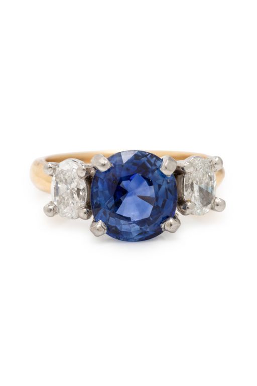 18k Gold and Platinum Sapphire and Diamond Ring