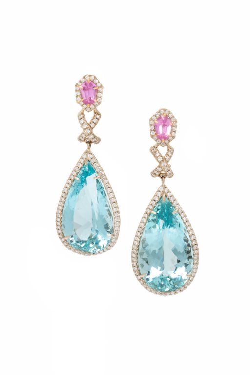 18k White and Yellow Gold Multi-Gem Drop Earrings