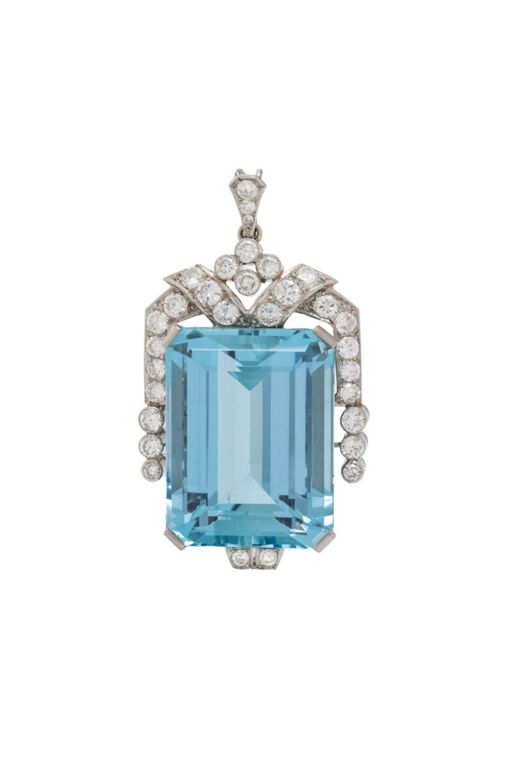 Platinum Aquamarine and Diamond Pendant