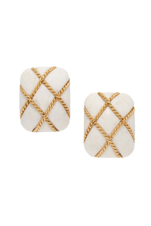 18k Yellow Gold White Coral Earrings