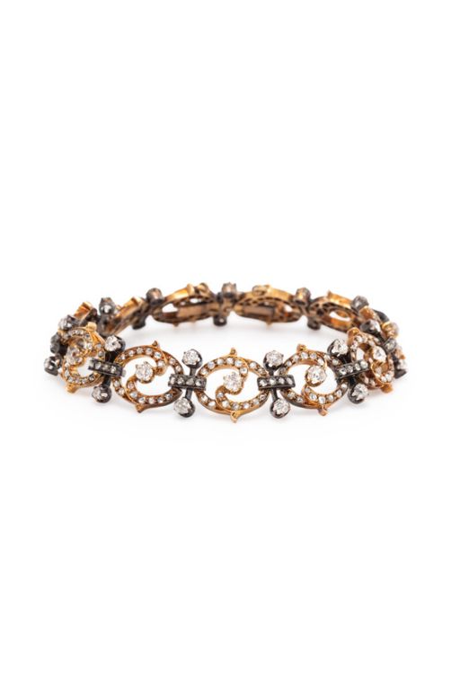18k Yellow Gold and Silver Diamond Bracelet