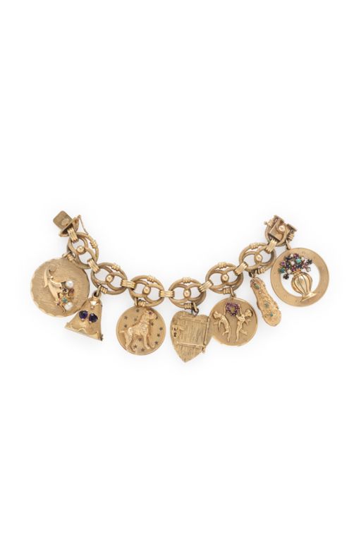 14k Yellow Gold Multi-Gem Charm Bracelet