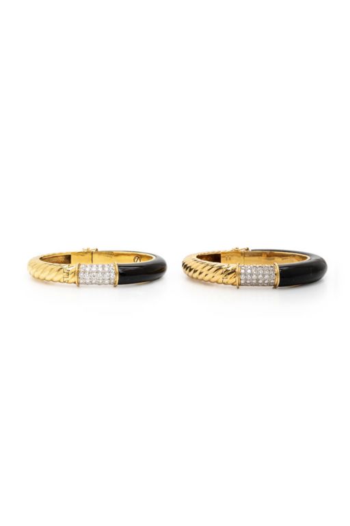 Two 18k Gold Enamel and Diamond Bangle Bracelets