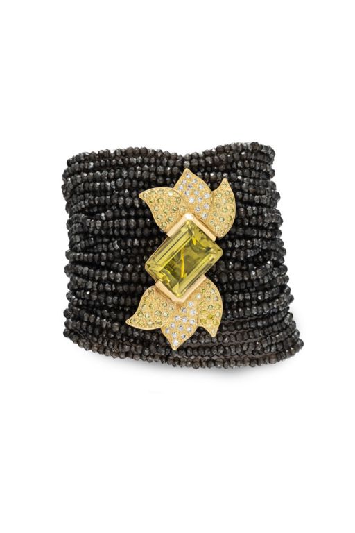 18k Yellow Gold Topaz, Quartz and Diamond Bracelet