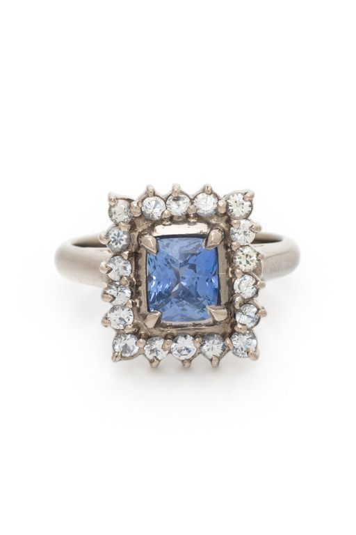 18k White Gold Sapphire and Diamond Halo Ring