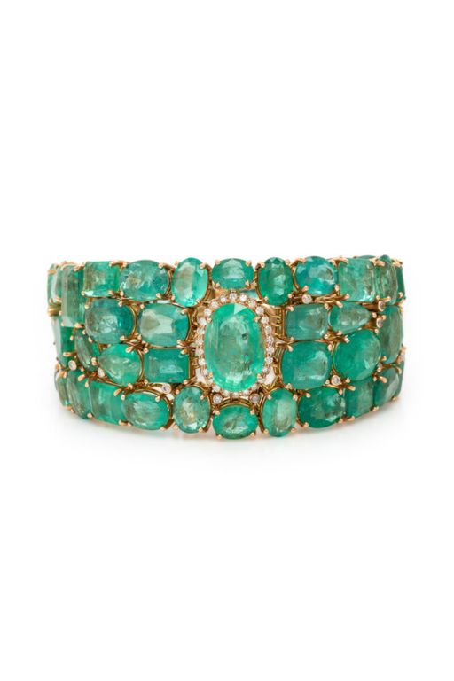 18k Yellow Gold Emerald and Diamond Bracelet