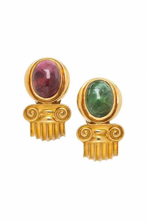 18k Yellow Gold Tourmaline Ionic Column Earrings