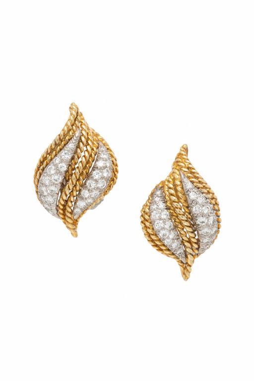 18k White and Yellow Gold Diamond Earrings