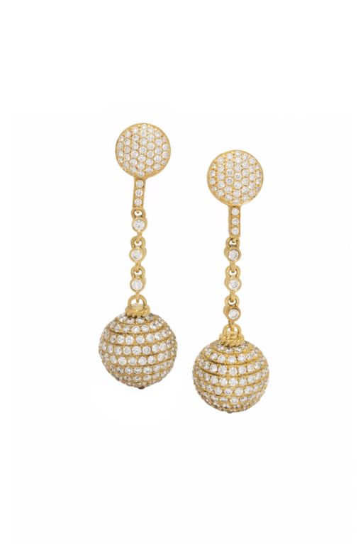 18k Yellow Gold Diamond Pendant Earrings