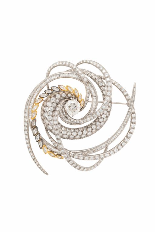 Platinum and 18k Two-Tone Gold Diamond Brooch