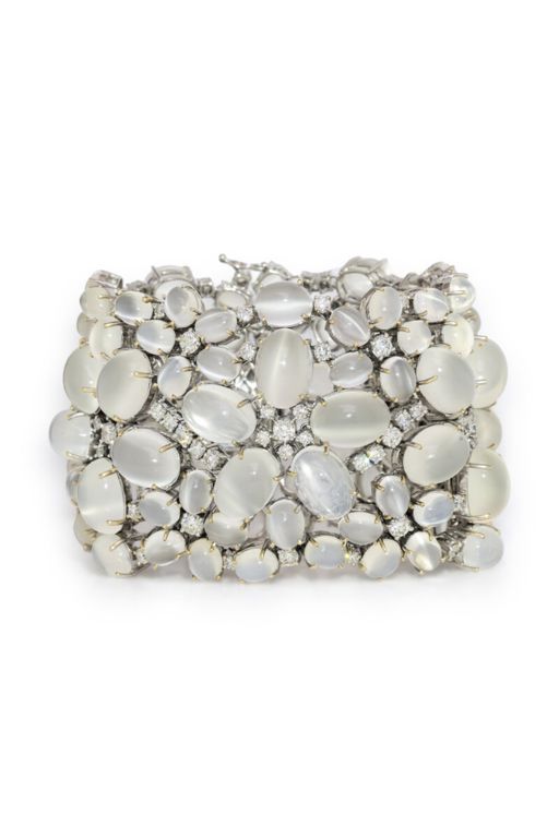 18k White Gold Moonstone and Diamond Bracelet