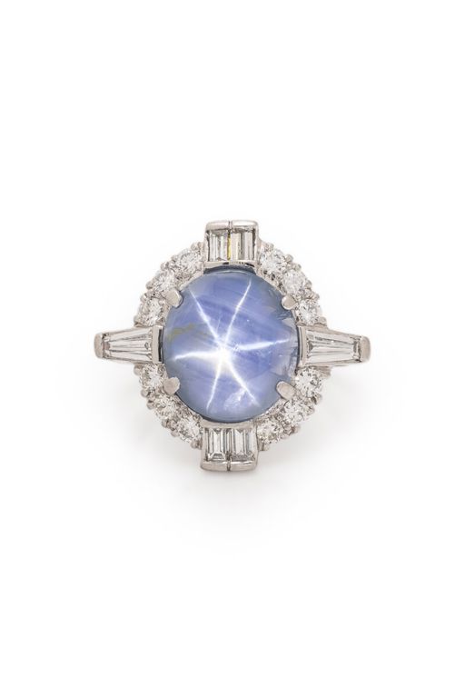 Platinum Star Sapphire and Diamond Ring