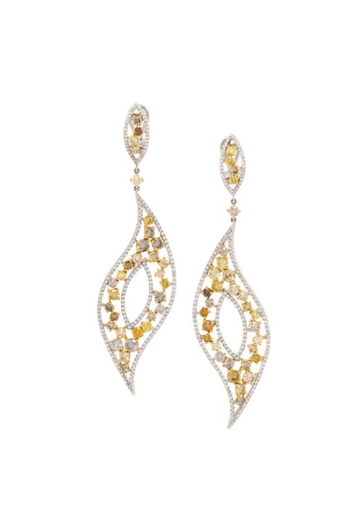 18k Two-Tone Gold Diamond Leaf Pendant Earrings