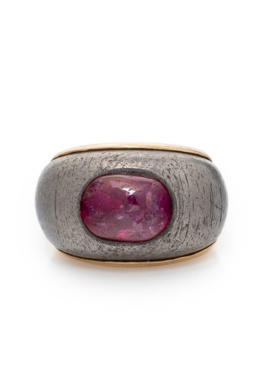 Iron and 14k Yellow Gold Ruby Ring