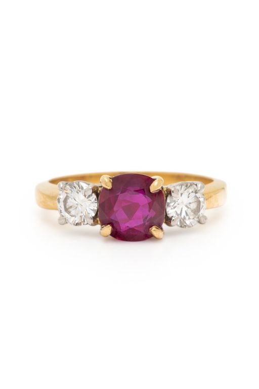 18k Yellow Gold and Platinum Ruby and Diamond Ring