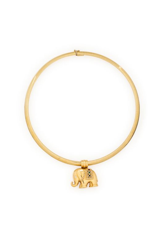Yellow Gold Multi-Gem Elephant Pendant Necklace